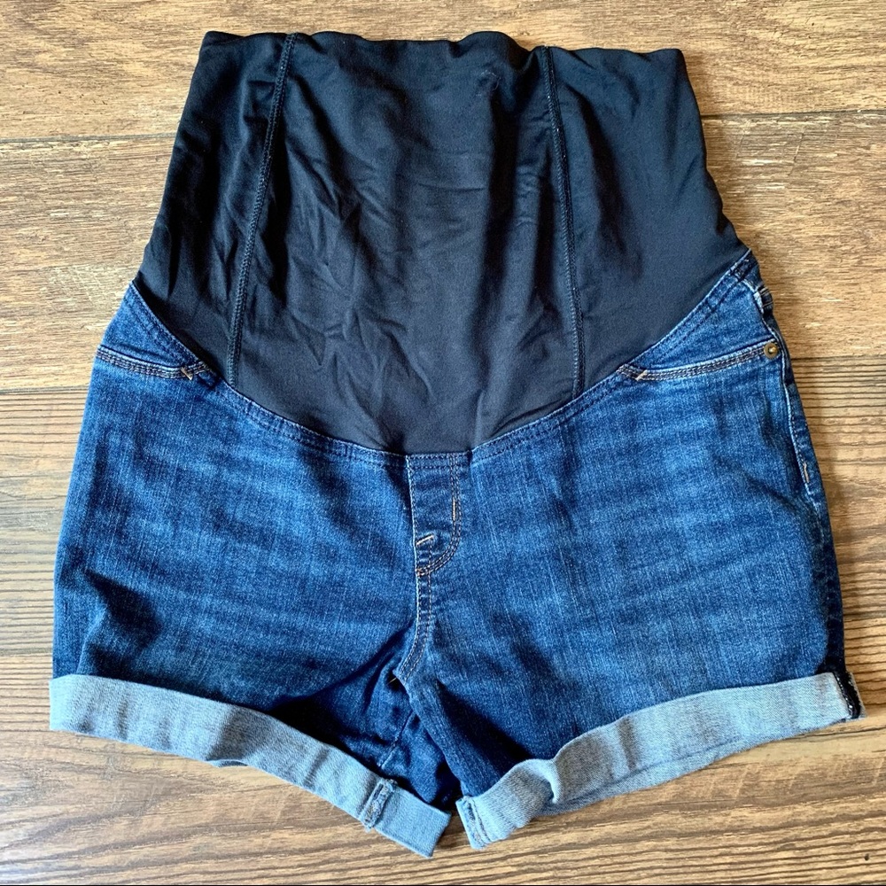 ISABEL MATERNITY Midi Cuffed Dark Wash Jean Shorts